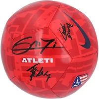 Luis Suarez, Antoine Griezmann & João Félix Atletico de Madrid Autographed Nike Red Logo Soccer Ball