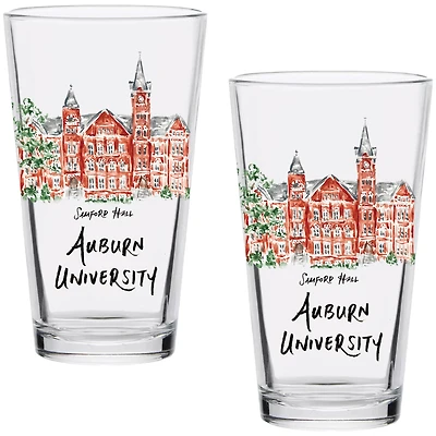Auburn Tigers Laura Wilcox Watercolors 16oz Pint Glass 2-Pack