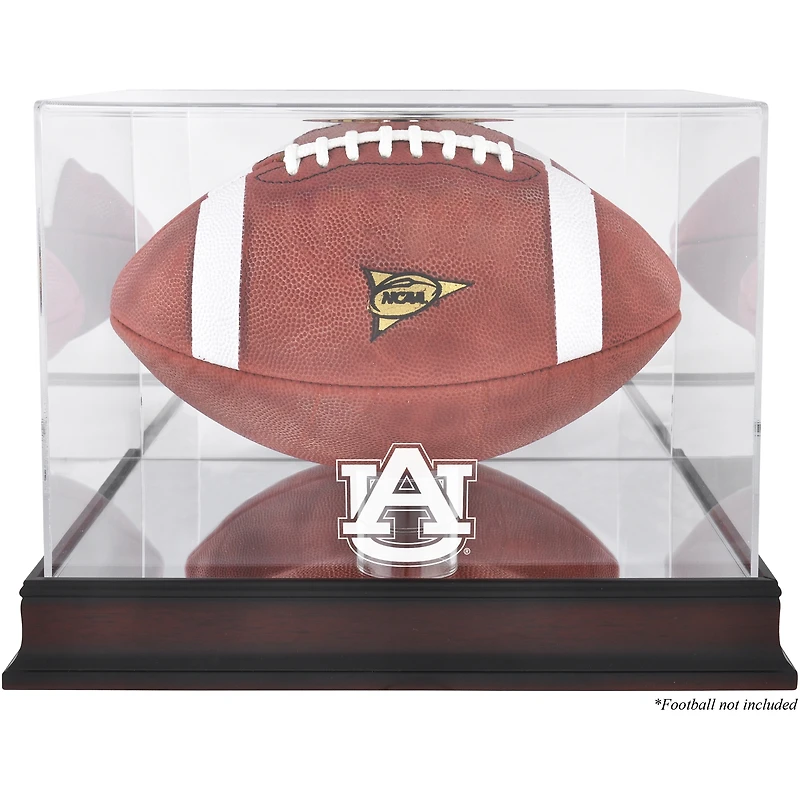 Vitrine de présentation du logo de football des Auburn Tigers avec base en acajou et dos en miroir