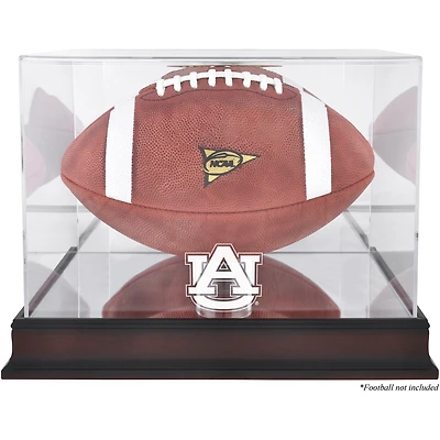 Vitrine de présentation du logo de football des Auburn Tigers avec base en acajou et dos en miroir