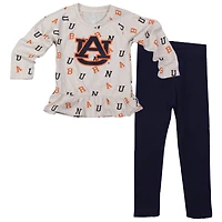 Girls Infant Wes & Willy Oatmeal Auburn Tigers Ruffle Raglan Long Sleeve T-Shirt Leggings Set
