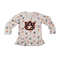 Girls Toddler Wes & Willy Oatmeal Auburn Tigers Ruffle Raglan Long Sleeve T-Shirt Leggings Set