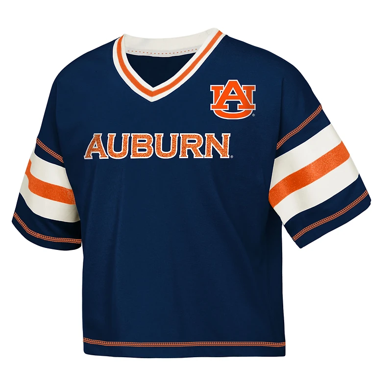 T-shirt à col en V pour jeunes filles, bleu marine, Auburn Tigers, Grid Iron