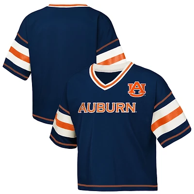 Girls Youth Navy Auburn Tigers Grid Iron V-Neck T-Shirt