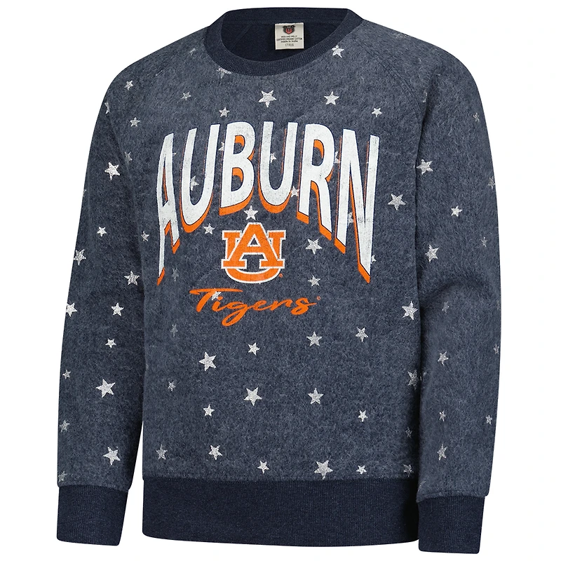Girls Youth Wes & Willy  Navy Auburn Tigers Shimmer Star Reverse Sweatshirt