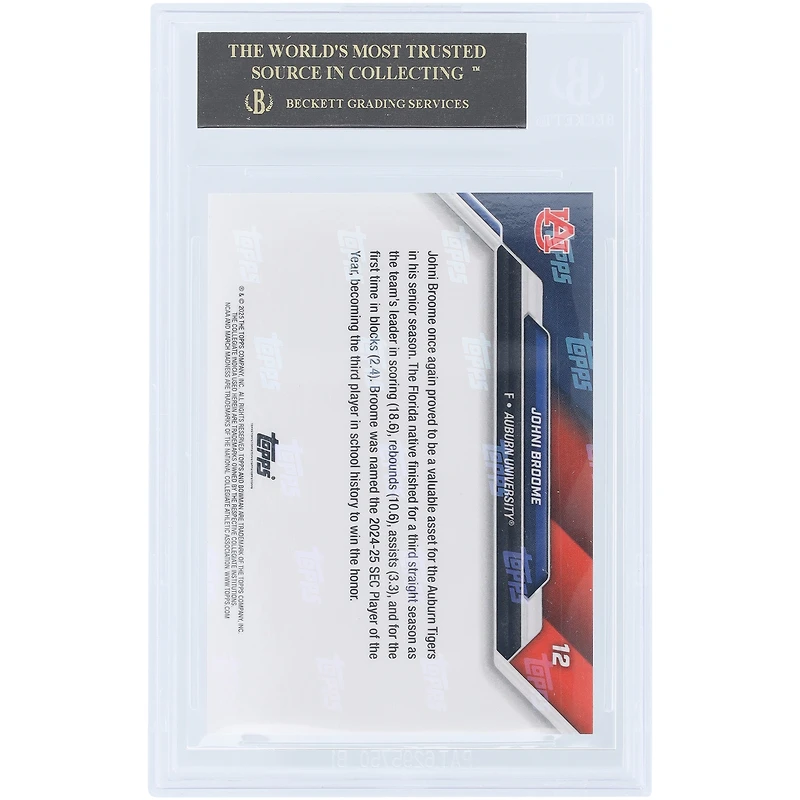 Johni Broome Auburn Tigers 2025 Bowman University Now March Madness Black Label #12 BGS Authenticated 10 Card - 10,10,10,10 Subgrades