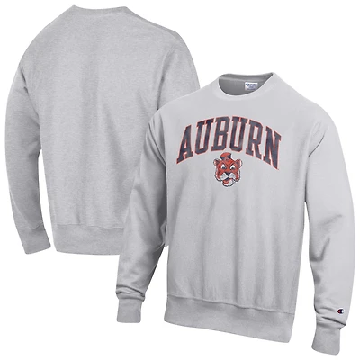 Men's Champion Gray Auburn Tigers Distressed Arch Over Logo Reverse Weave Crew Neck Sweatshirt