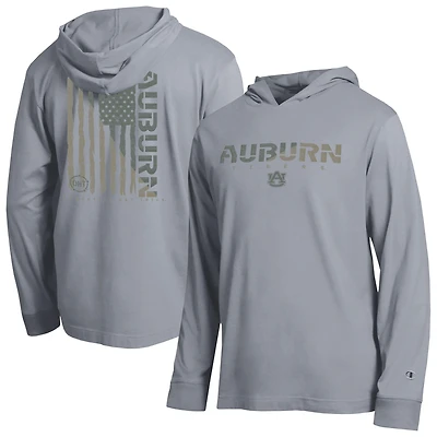 Men's Champion Gray Auburn Tigers Operation Hat Trick Flag Hooded Long Sleeve T-Shirt