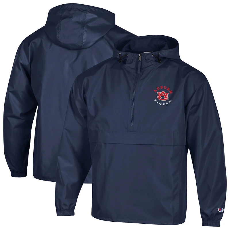 Veste coupe-vent à capuche et demi-zip pliable Champion pour homme, bleu marine