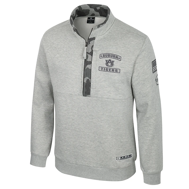 Men's Colosseum Heather Gray Auburn Tigers OORAH OHT Military Appreciation Fleece Quarter-Zip Jacket