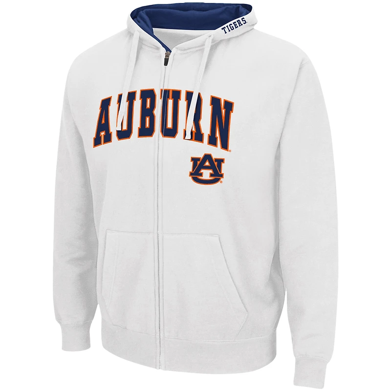Sweat à capuche entièrement zippé Colosseum White Auburn Tigers Arch & Logo 3.0 pour homme