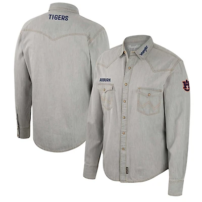 Men's Colosseum x Wrangler Gray Auburn Tigers Cowboy Cut Western Full-Snap Long Sleeve Shirt