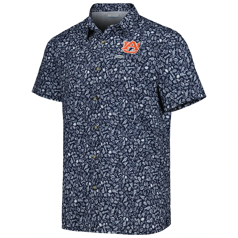 Chemise boutonnée Columbia Navy Auburn Tigers Super Slack Tide Omni-Shade Team pour homme
