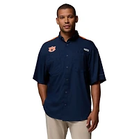Men's Columbia Navy Auburn Tigers Tamiami Colorblock Omni-Shade Button-Down Shirt