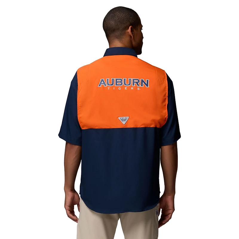 Men's Columbia Navy Auburn Tigers Tamiami Colorblock Omni-Shade Button-Down Shirt