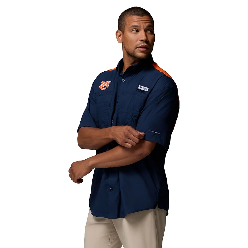Men's Columbia Navy Auburn Tigers Tamiami Colorblock Omni-Shade Button-Down Shirt