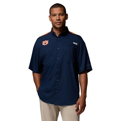 Men's Columbia Navy Auburn Tigers Tamiami Colorblock Omni-Shade Button-Down Shirt