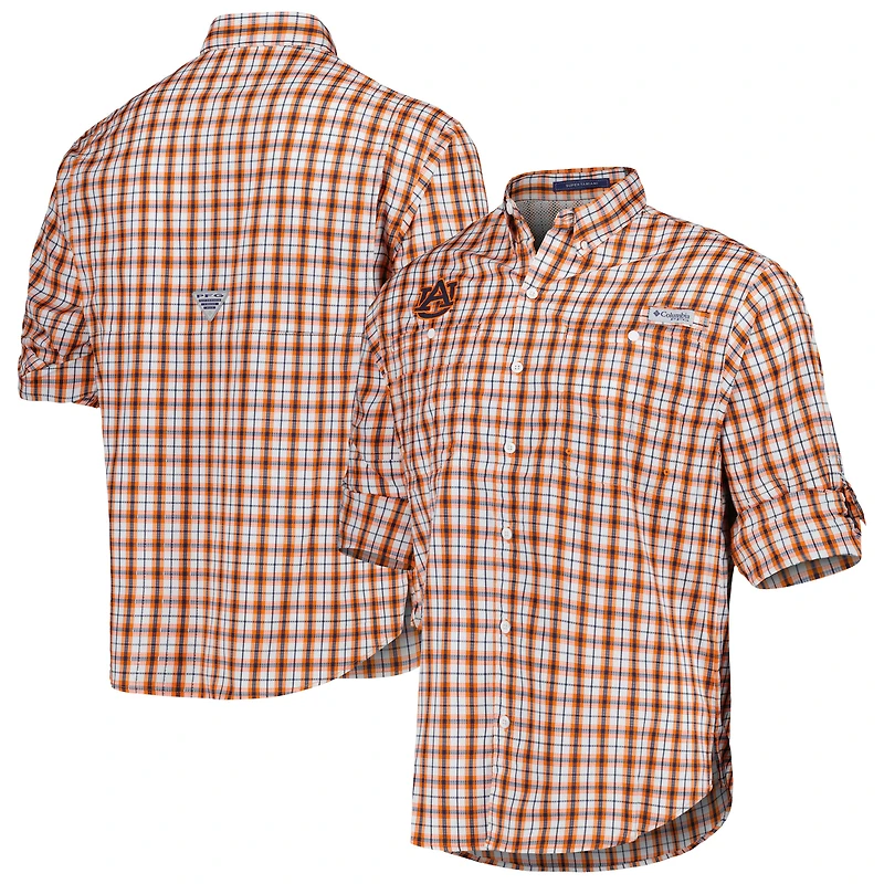 Chemise boutonnée à manches longues Columbia Orange Auburn Tigers Super Tamiami Omni-Wick pour homme