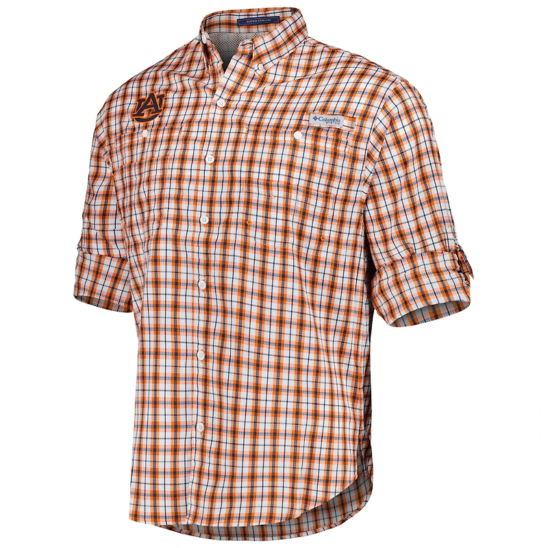 Chemise boutonnée à manches longues Columbia Orange Auburn Tigers Super Tamiami Omni-Wick pour homme