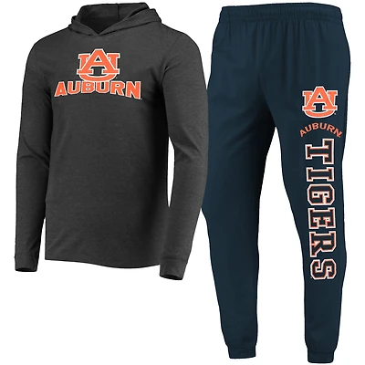 Ensemble pyjama à capuche et jogging manches longues pour homme Concepts Sport bleu marine/anthracite chiné Auburn Tigers Meter