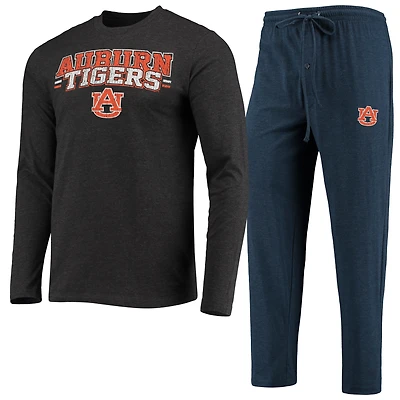 Ensemble de nuit pour homme Concepts Sport bleu marine/anthracite chiné Auburn Tigers Meter, haut à manches longues et pantalon
