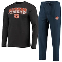 Ensemble de nuit pour homme Concepts Sport bleu marine/anthracite chiné Auburn Tigers Meter, haut à manches longues et pantalon