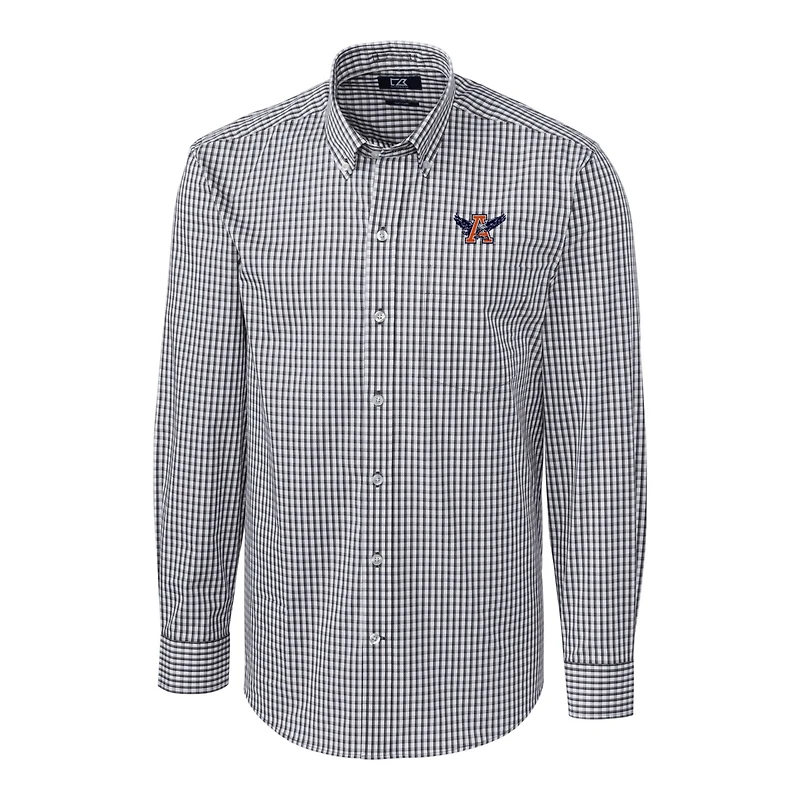 Men's Cutter & Buck Charcoal Auburn Tigers Easy Care Stretch Gingham Long Sleeve Button-Down Shirt