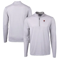 Pull-over Cutter & Buck orange à col zippé pour homme, orné du logo des anciens élèves Auburn Tigers, en piqué écologique DryTec Virtue micro-rayures recyclées et zippé.