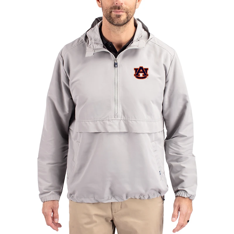 Veste anorak demi-zip Cutter & Buck grise Auburn Tigers Charter Eco recyclée pour homme