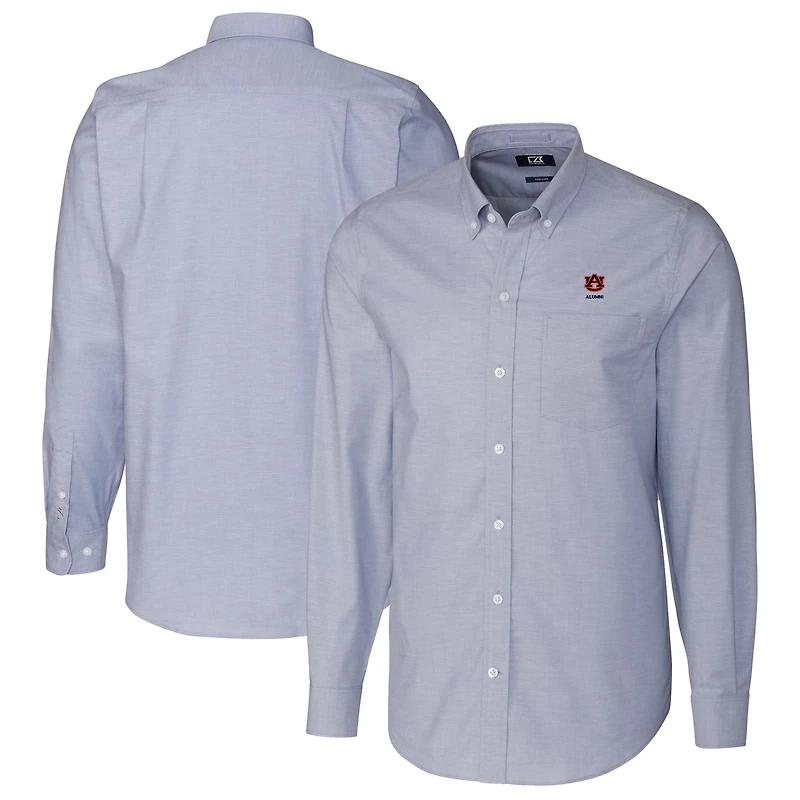 Chemise à manches longues boutonnée en Oxford stretch bleu clair Cutter & Buck pour homme, avec logo des anciens élèves Auburn Tigers.