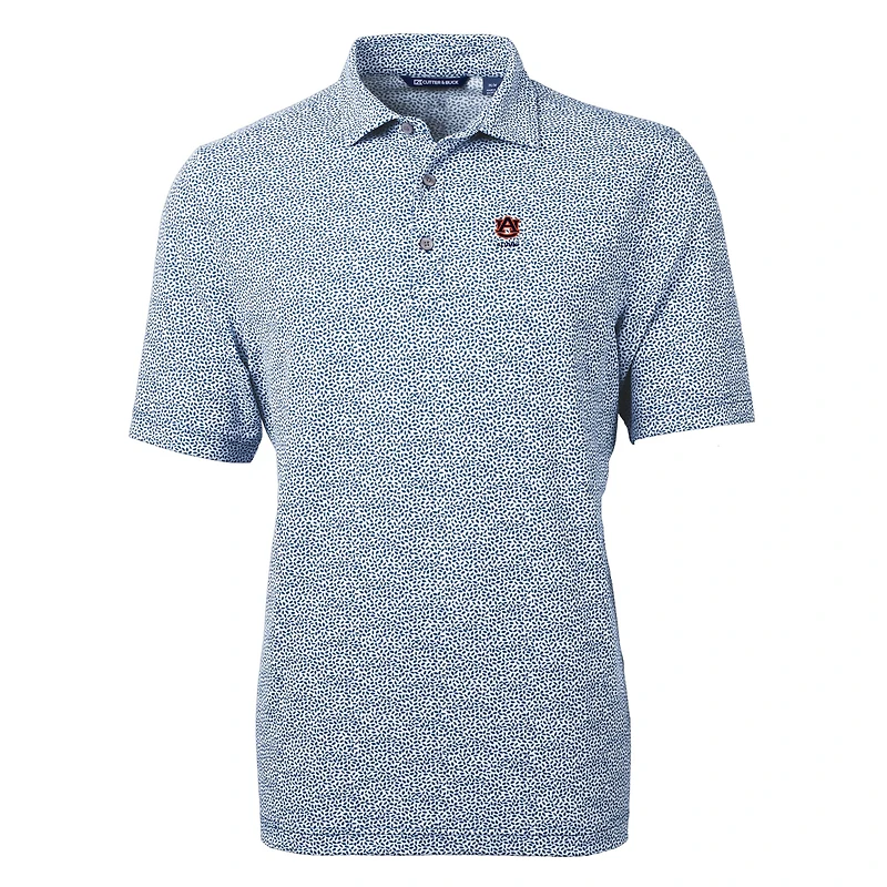Polo Cutter & Buck pour homme, bleu marine, logo des anciens élèves Auburn Tigers, DryTec Virtue Eco Pique, imprimé botanique recyclé