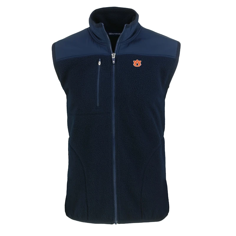 Men's Cutter & Buck  Navy Auburn Tigers Big Tall Cascade Eco Sherpa Fleece Full-Zip Vest