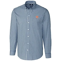 Chemise à manches longues boutonnée Cutter & Buck bleu marine Auburn Tigers pour homme, grandes tailles, extensible, carreaux vichy.