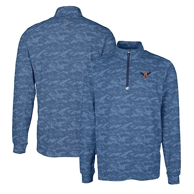 Men's Cutter & Buck Navy Auburn Tigers Vault Traverse Camo Print Stretch Quarter-Zip Pullover Top