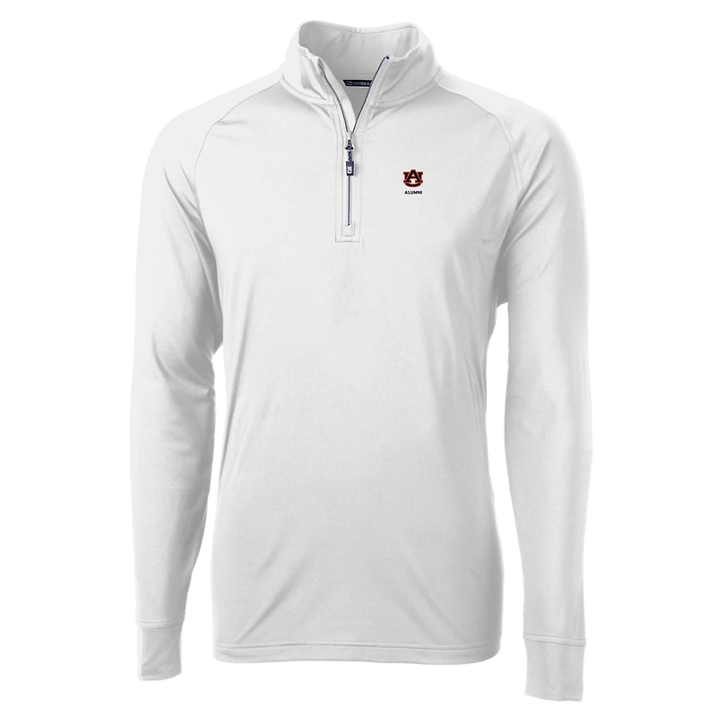 Men's Cutter & Buck White Auburn Tigers Alumni Logo Adapt Eco Knit Stretch Recycled Quarter-Zip Pullover Top
