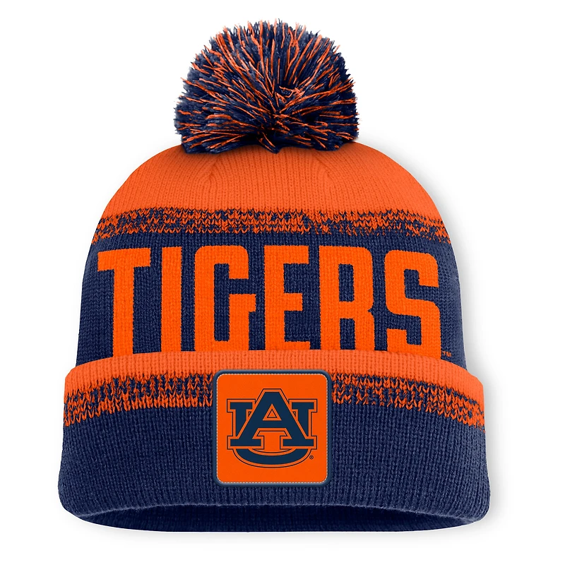 Bonnet en tricot à revers et pompon Fanatics Auburn Tigers bleu marine/orange pour homme