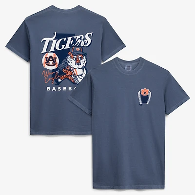 Men's Navy Auburn Tigers Drawn Mascot Baseball T-Shirt
