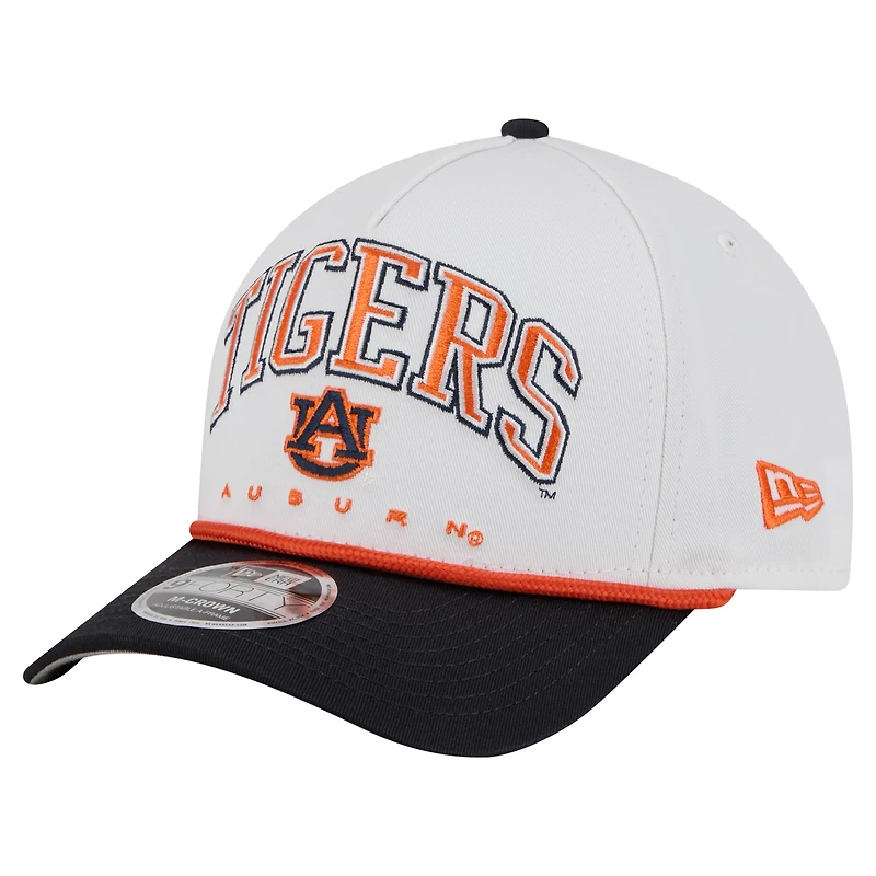 Men's New Era White/Navy Auburn Tigers Arch Two-Tone Rope 9FORTY A-Frame M-Crown Adjustable Hat