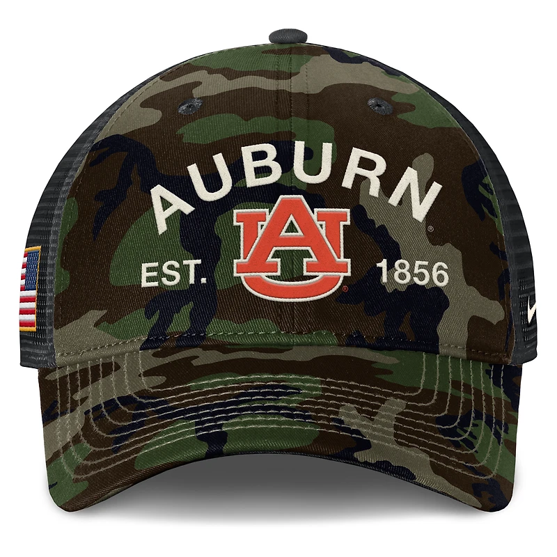 Men's Nike Camo Auburn Tigers 2025 Military Appreciation Rise Trucker Adjustable Hat