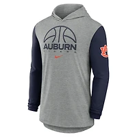 Men's Nike Gray/Navy Auburn Tigers Basketball Color-Block Tri-Blend Dri-FIT Long Sleeve Hoodie T-Shirt