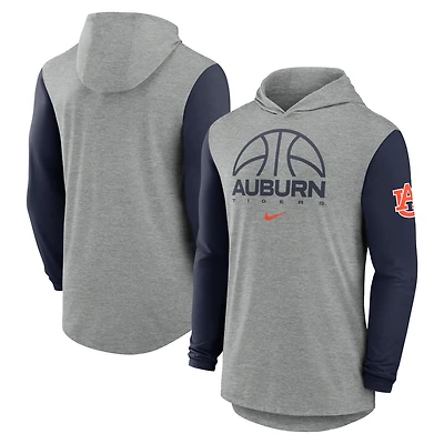 Men's Nike Gray/Navy Auburn Tigers Basketball Color-Block Tri-Blend Dri-FIT Long Sleeve Hoodie T-Shirt