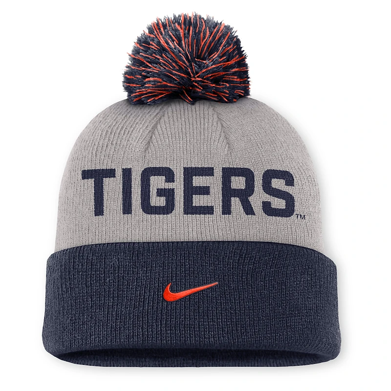 Bonnet à revers Nike Auburn Tigers Primetime Peak gris/blanc pour homme avec pompon