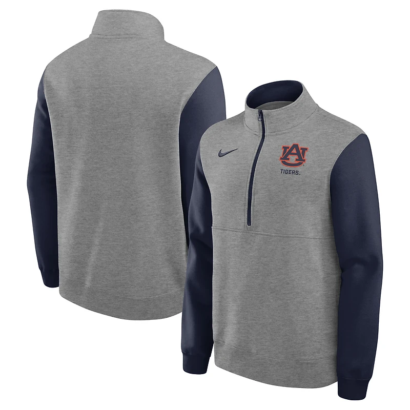 Pull en molleton demi-zippé Nike Auburn Tigers Club gris chiné pour homme