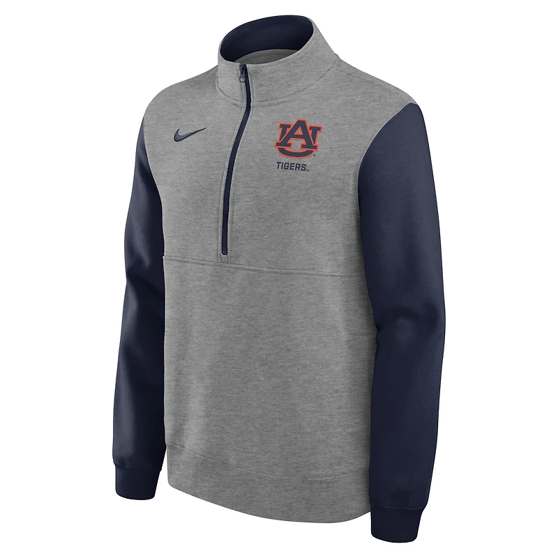Men's Nike Heather Gray Auburn Tigers Club Fleece Half-Zip Pullover