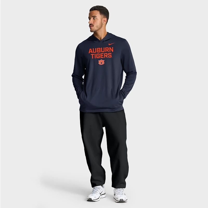 Men's Nike Navy Auburn Tigers 2025 Sideline Dri-FIT Long Sleeve Hoodie T-Shirt