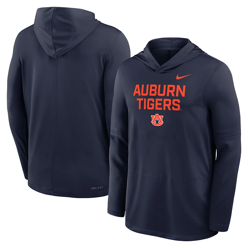 Men's Nike Navy Auburn Tigers 2025 Sideline Dri-FIT Long Sleeve Hoodie T-Shirt