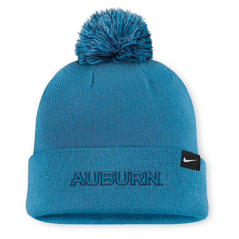 Bonnet en tricot à revers et pompon Nike Turquoise Auburn Tigers Primetime Peak Campus pour homme