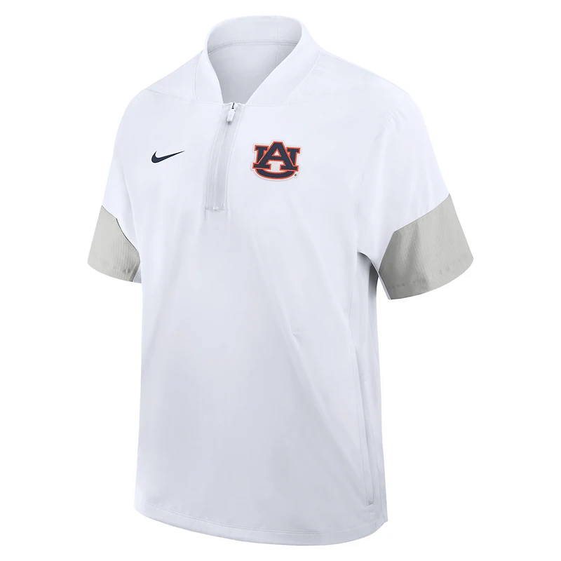 Veste d'entraîneur Nike blanche Auburn Tigers 2025 Sideline à manches courtes et quart de zip pour homme