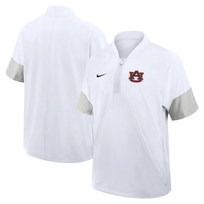 Veste d'entraîneur Nike blanche Auburn Tigers 2025 Sideline à manches courtes et quart de zip pour homme
