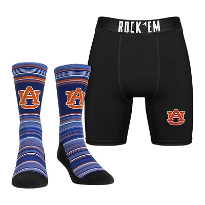 Pack combiné de chaussettes et caleçons boxeurs Rock Em Socks pour hommes Auburn Tigers Primary Crew